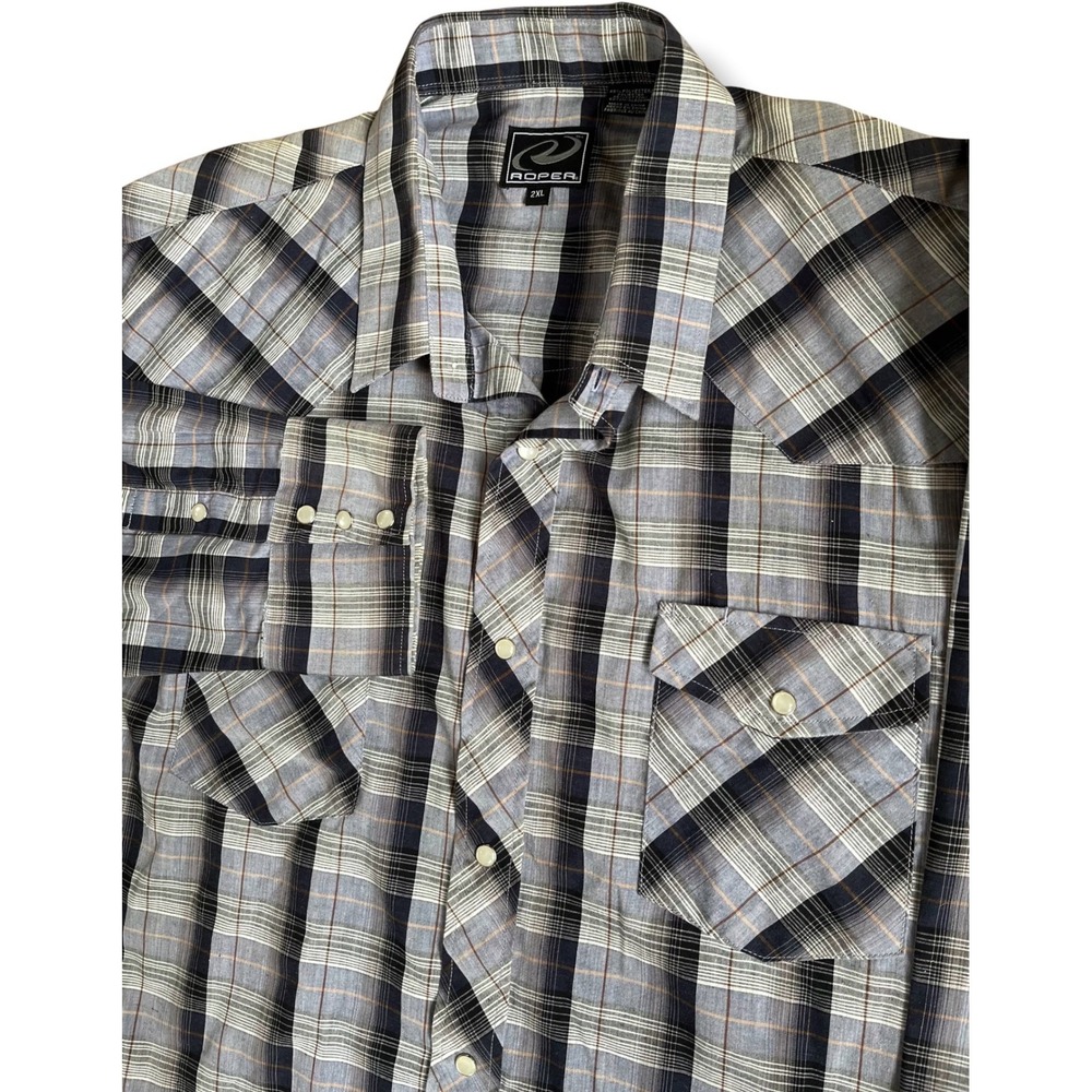 Roper Mens 2XL Blue Plaid Western Snap Front Long Sleeve Shirt Yoke Pockets